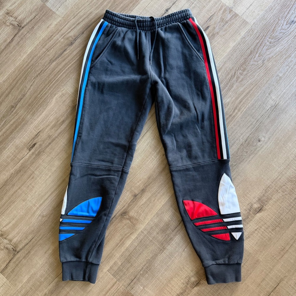 Adidas Originals Tricolor Trefoil Sweatpants Black Red Blue Mens XS Joggers